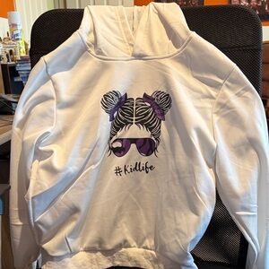 #KidLife Graphic White Hoodie with Purple Accents